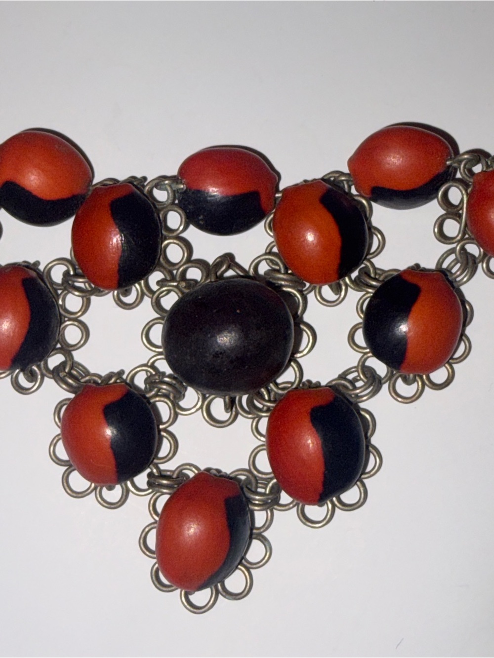 Peruvian Artisan Red Black Seed Bead Wirework Bib Necklace Peru Y2K